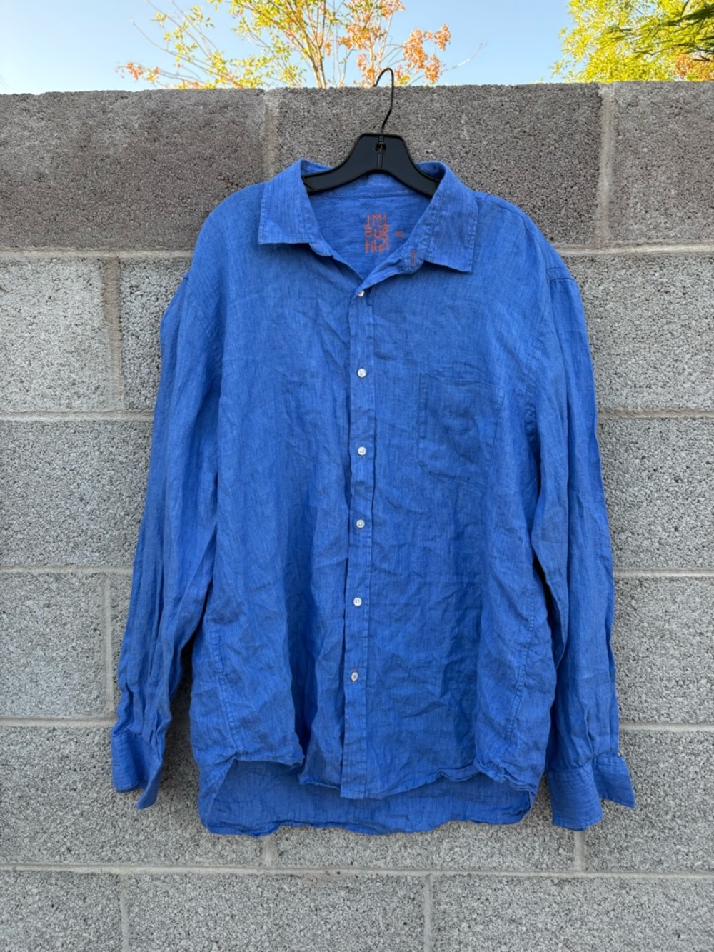 J McLaughlin Mens XL Blue 100% Linen Gramercy Shirt Long Sleeve Button Up Pocket